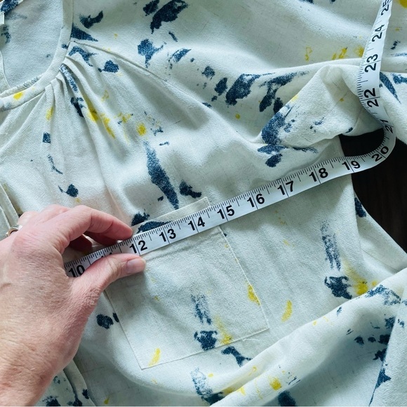 See U Soon Cream Blue Yellow Print Button Up Top - Picture 8 of 9